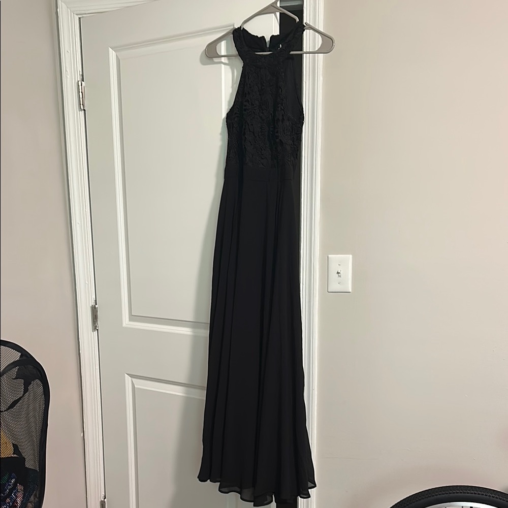 Lulu's Black Sleeveless Lace Top Prom Dress